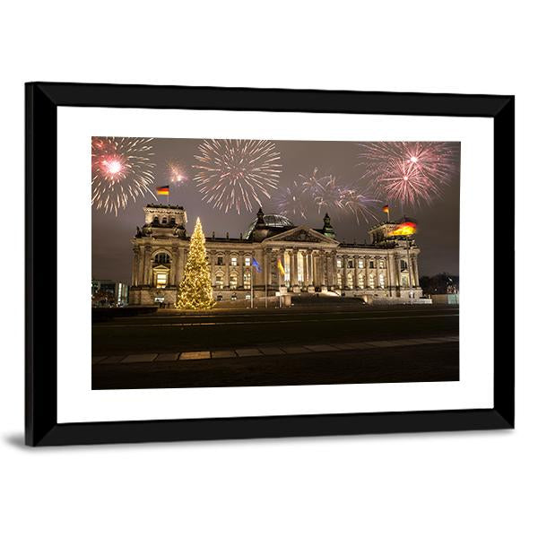 Reichstag with Fireworks and Christmas Tree Canvas Wall Art