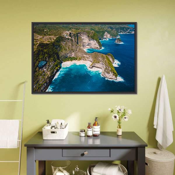 Kelingking Beach Aerial Cliffs Canvas Wall Art