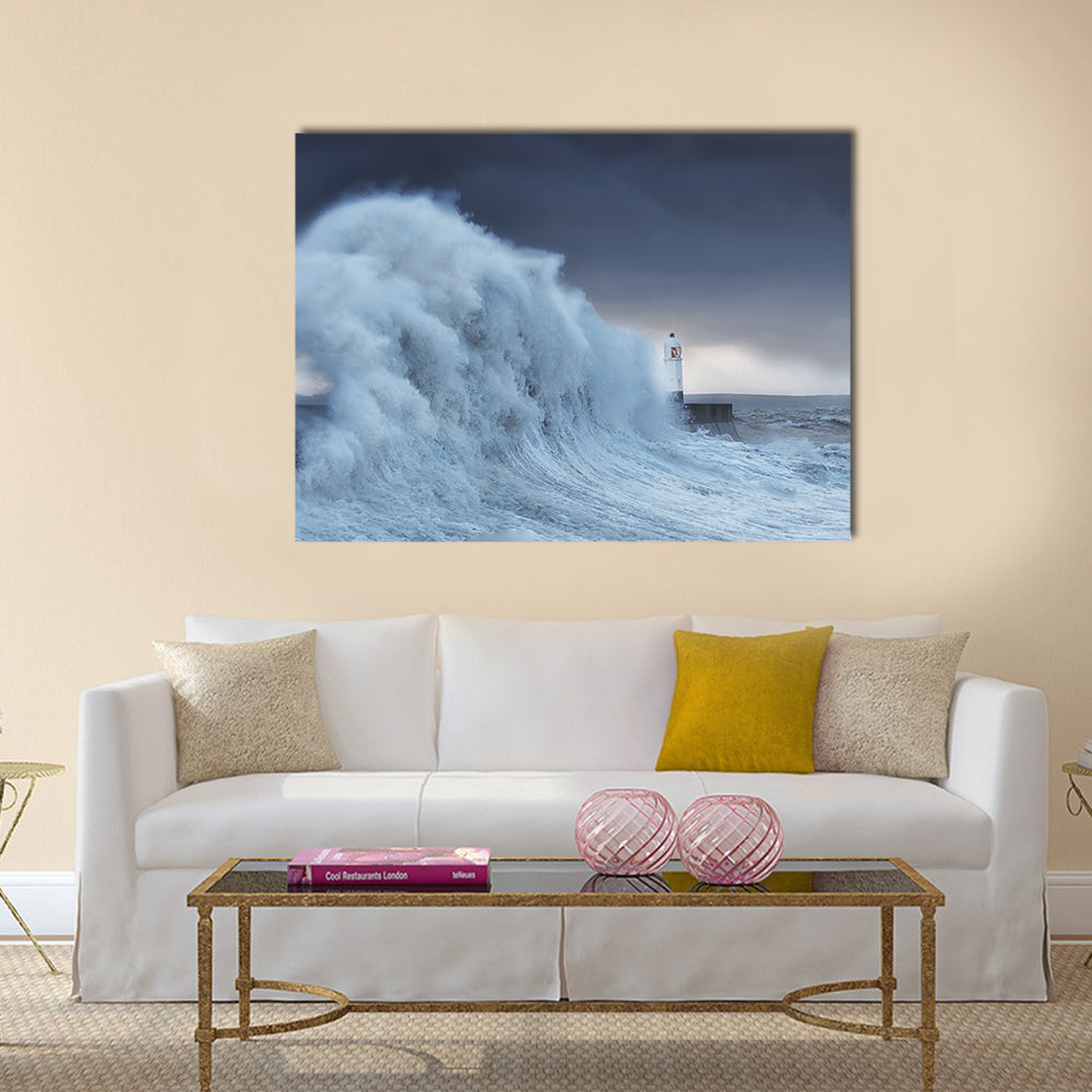 Hurricane Storm Brian Lands On Porthcawl Coast Of South Wales UK Canvas Wall Art