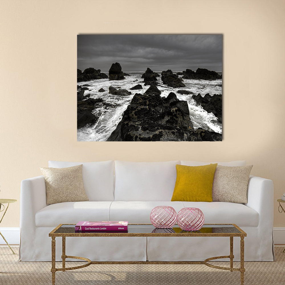 Crashing Waves on Rocky Coastline Canvas Wall Art
