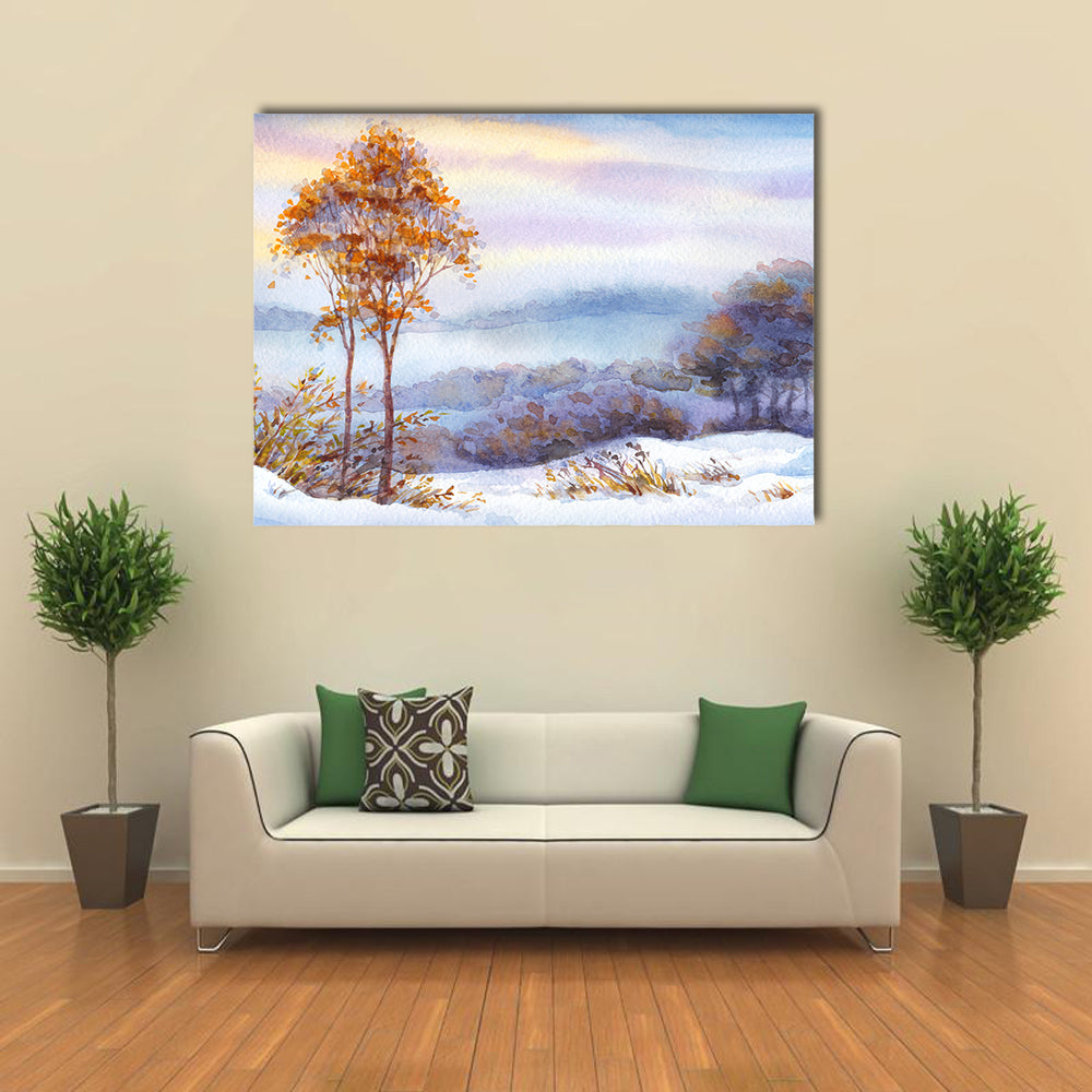 Snow Covered Valley with Orange Trees Canvas Wall Art