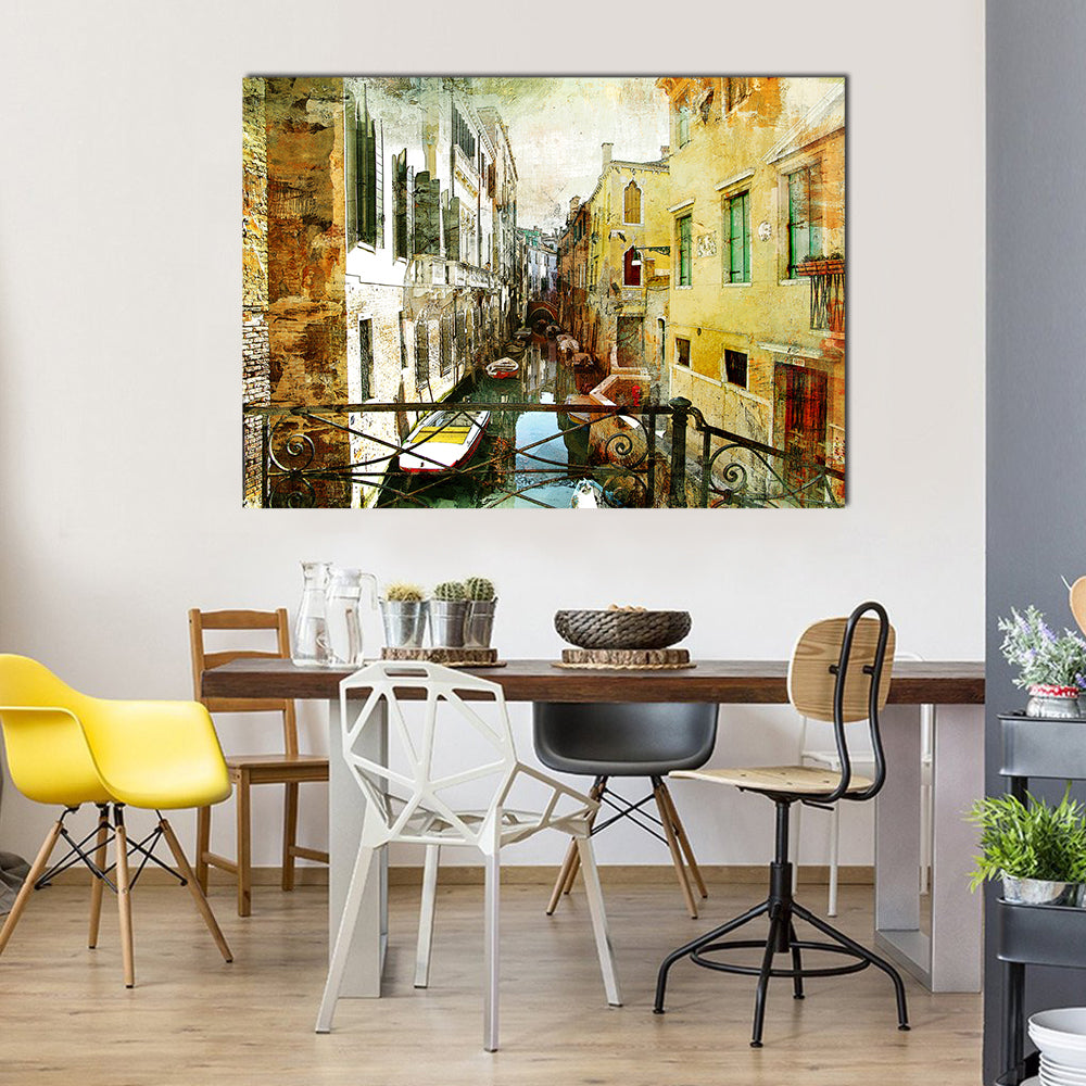 Venetian Canal Framed by Iron Bridge Canvas Wall Art