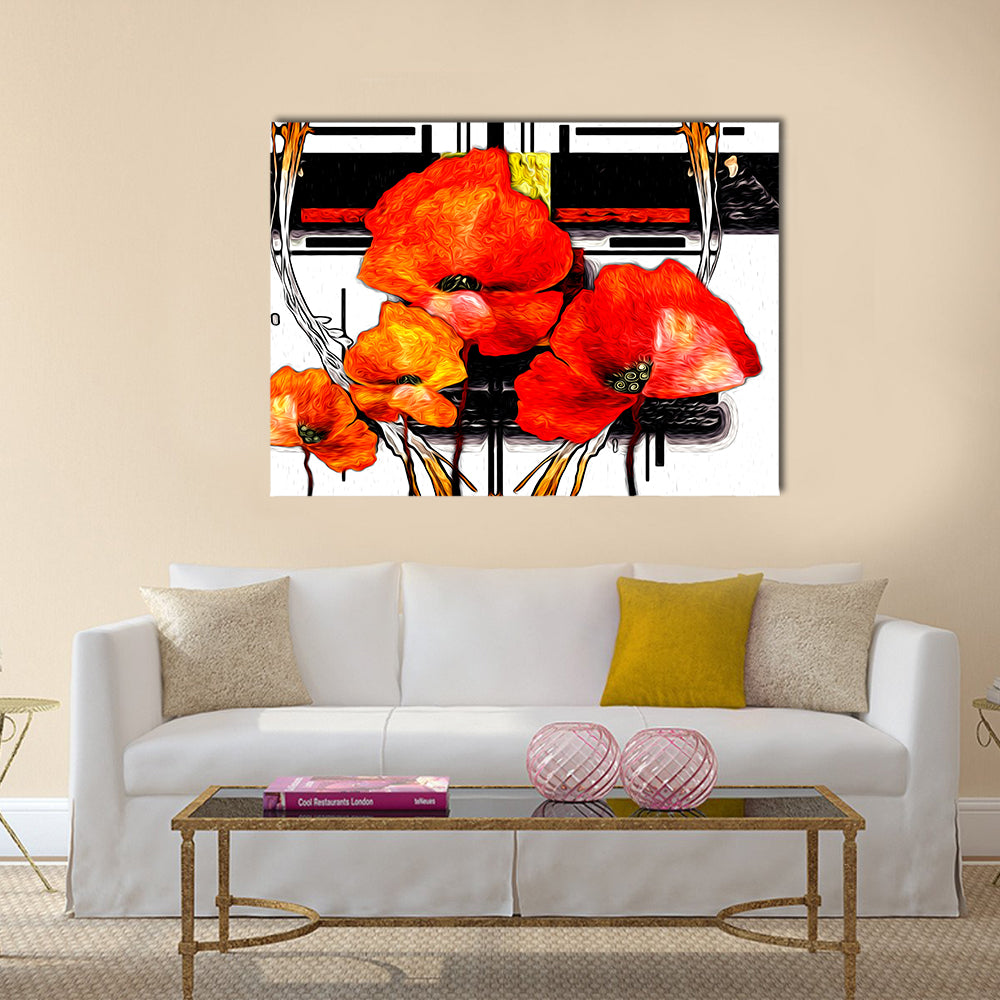 Red and Orange Poppies Abstract Illustration Canvas Wall Art