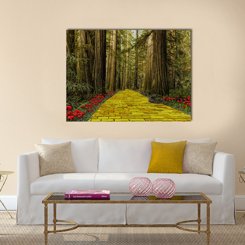 Yellow Brick Road Path In Garden Canvas Wall Art