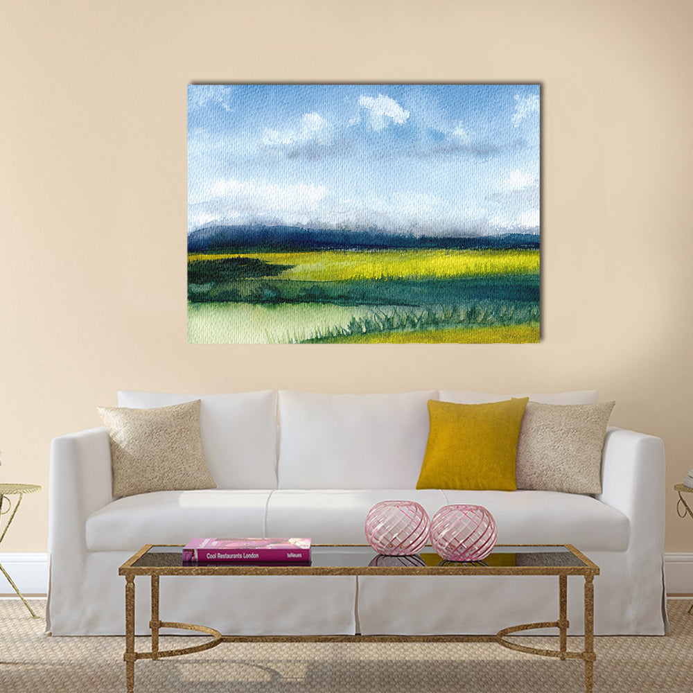 Hand-drawn Fields Watercolor Canvas Wall Art