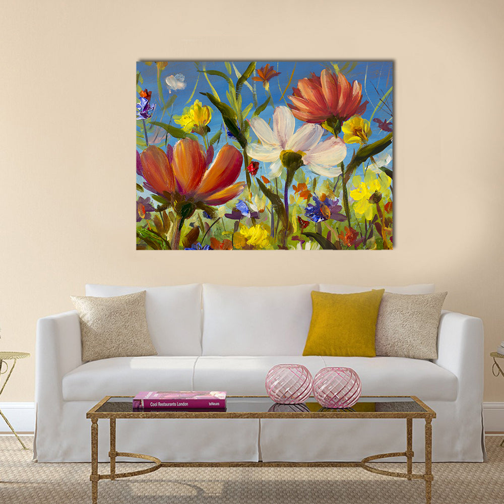 Vibrant Wildflower Meadow with Daisies Canvas Wall Art
