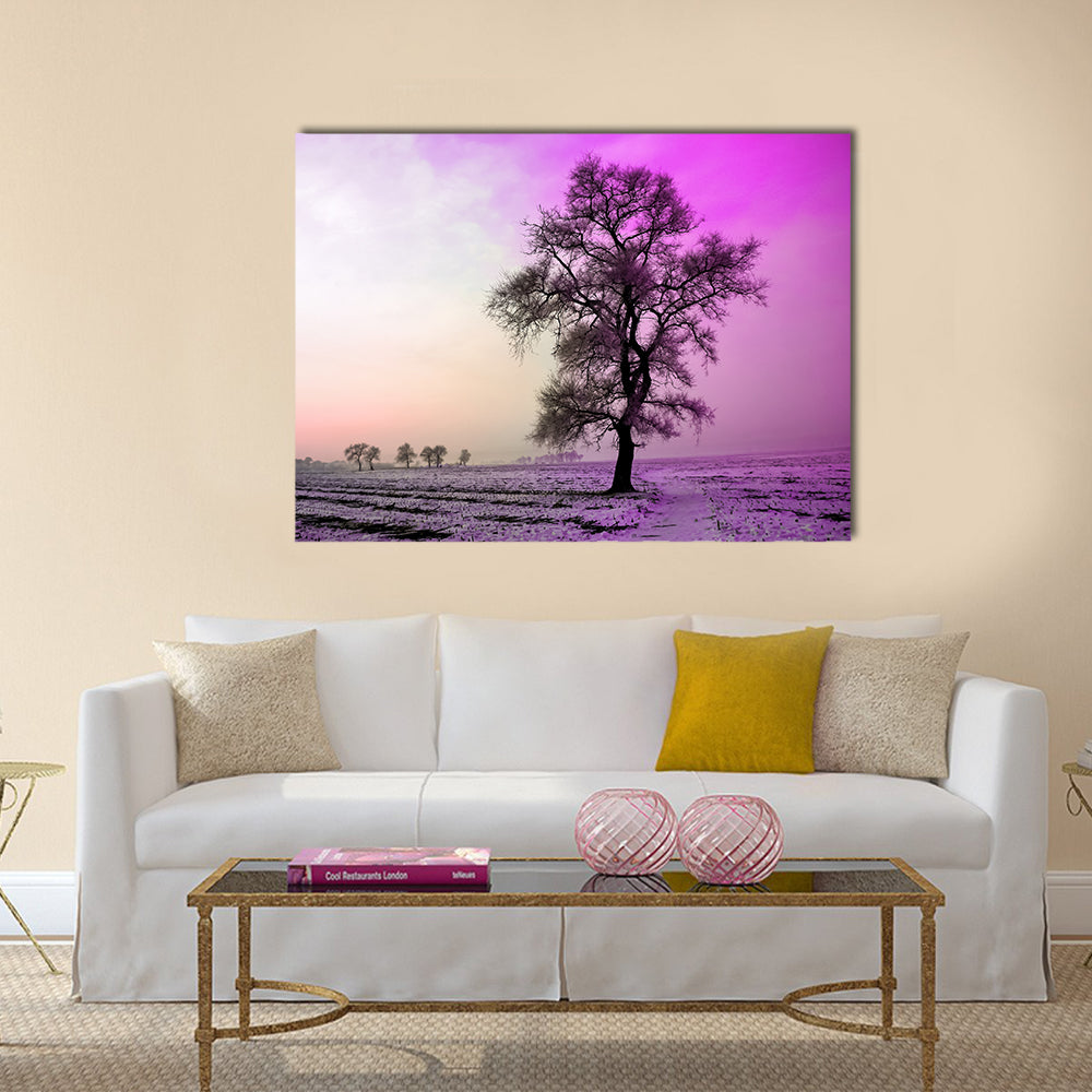 Winter Landscape In Morning Canvas Wall Art