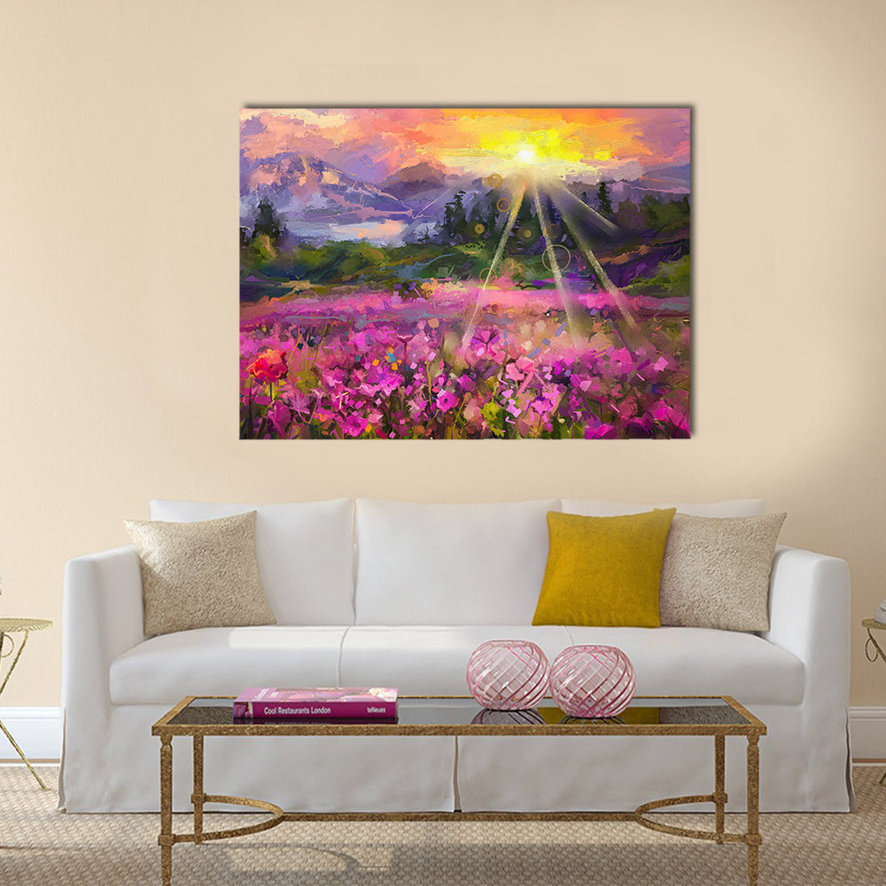 Purple Cosmos Meadow at Golden Hour Canvas Wall Art