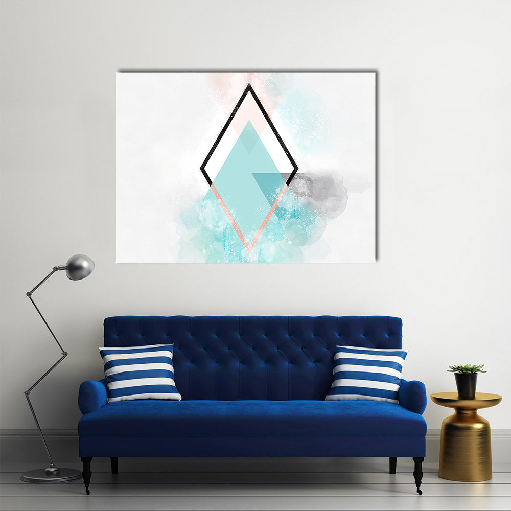 Scandinavian Teal Diamond Abstract Canvas Wall Art