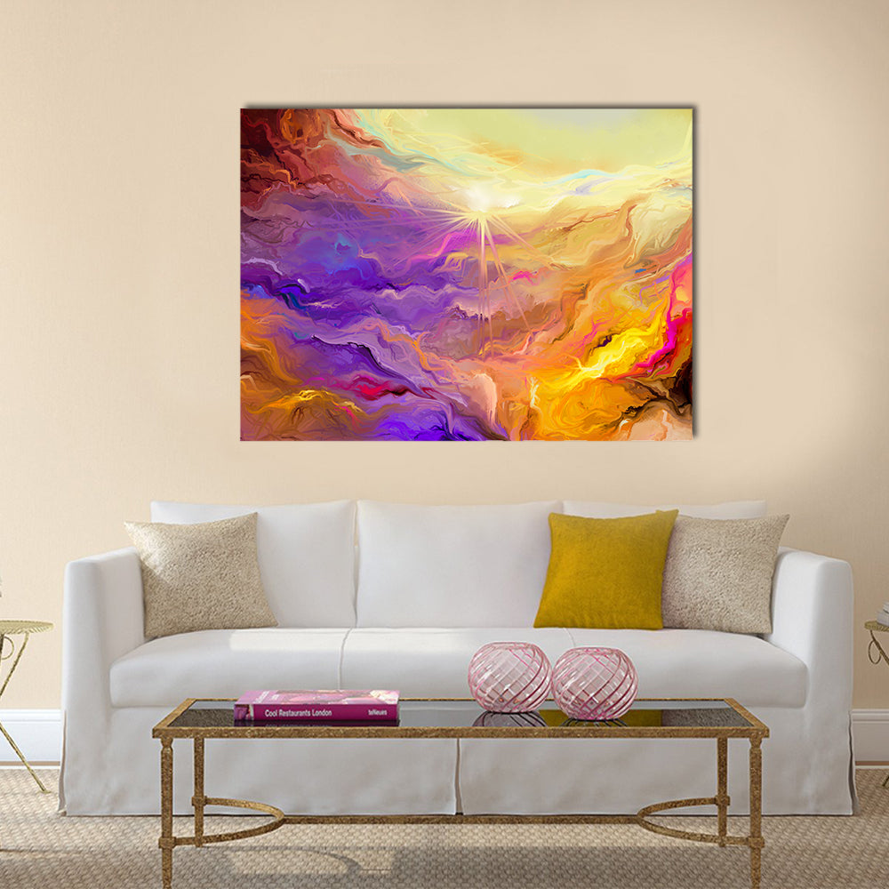 Purple Yellow Brush Stroke Abstract Canvas Wall Art