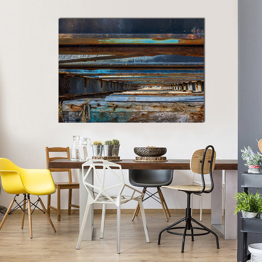 Under Pier Rusted Beams and Weathered Wood Canvas Wall Art
