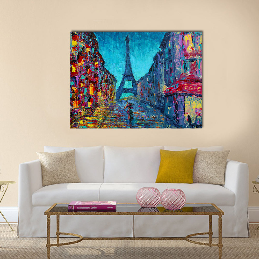 Rainy Paris Street with Eiffel Tower Canvas Wall Art