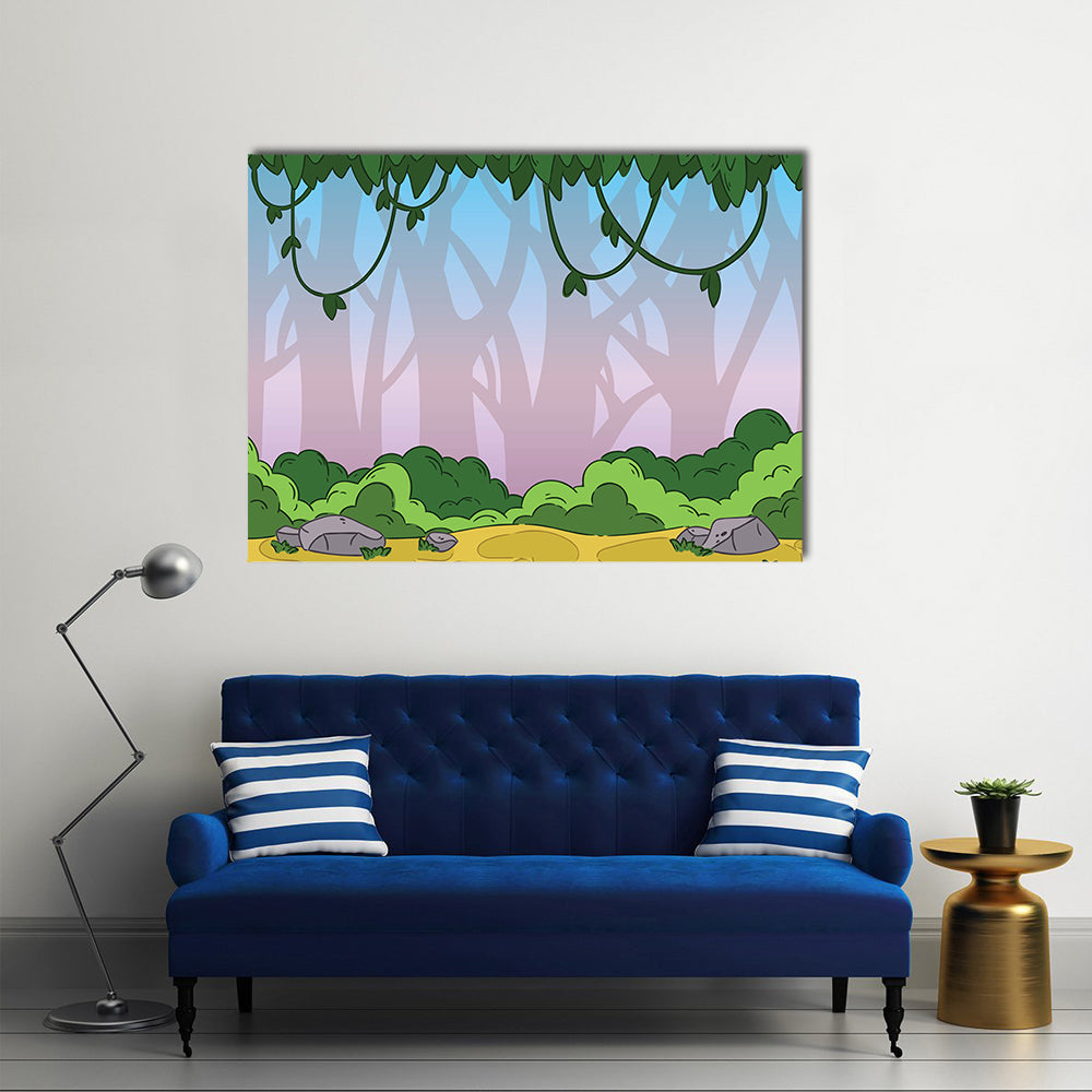 Seamless Cartoon Jungle Pattern Canvas Wall Art