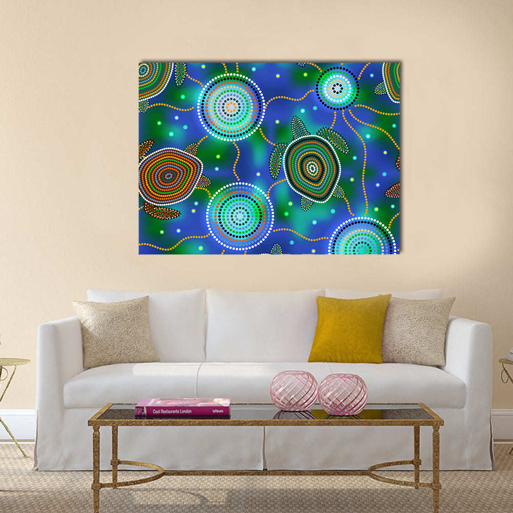 Aboriginal Dot Sea Turtles and Jellyfish Canvas Wall Art