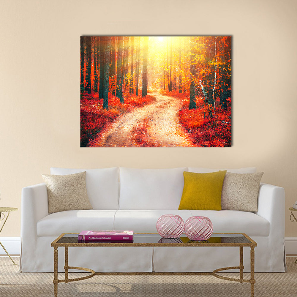 Autumnal Park With Pathway Canvas Wall Art