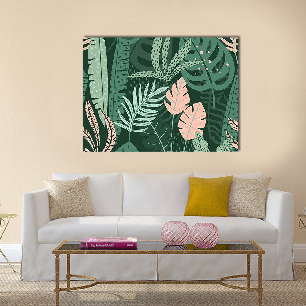 Stylized Tropical Leaves Pattern Canvas Wall Art