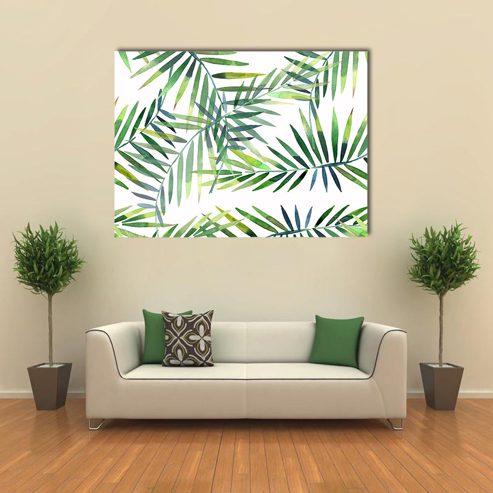 Green Tropical Palm Leaf Pattern Canvas Wall Art