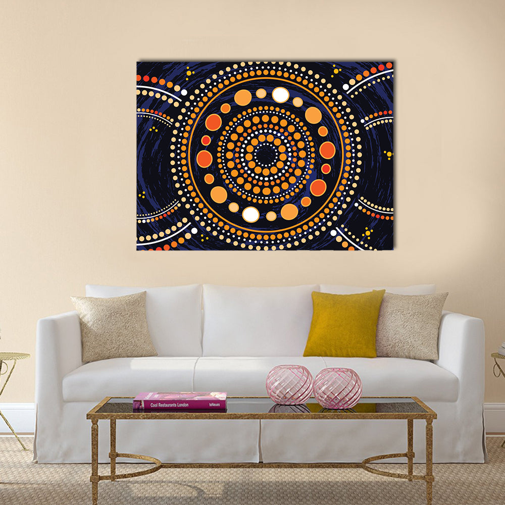 Blue Mandala Dot Illustration Canvas Wall Art
