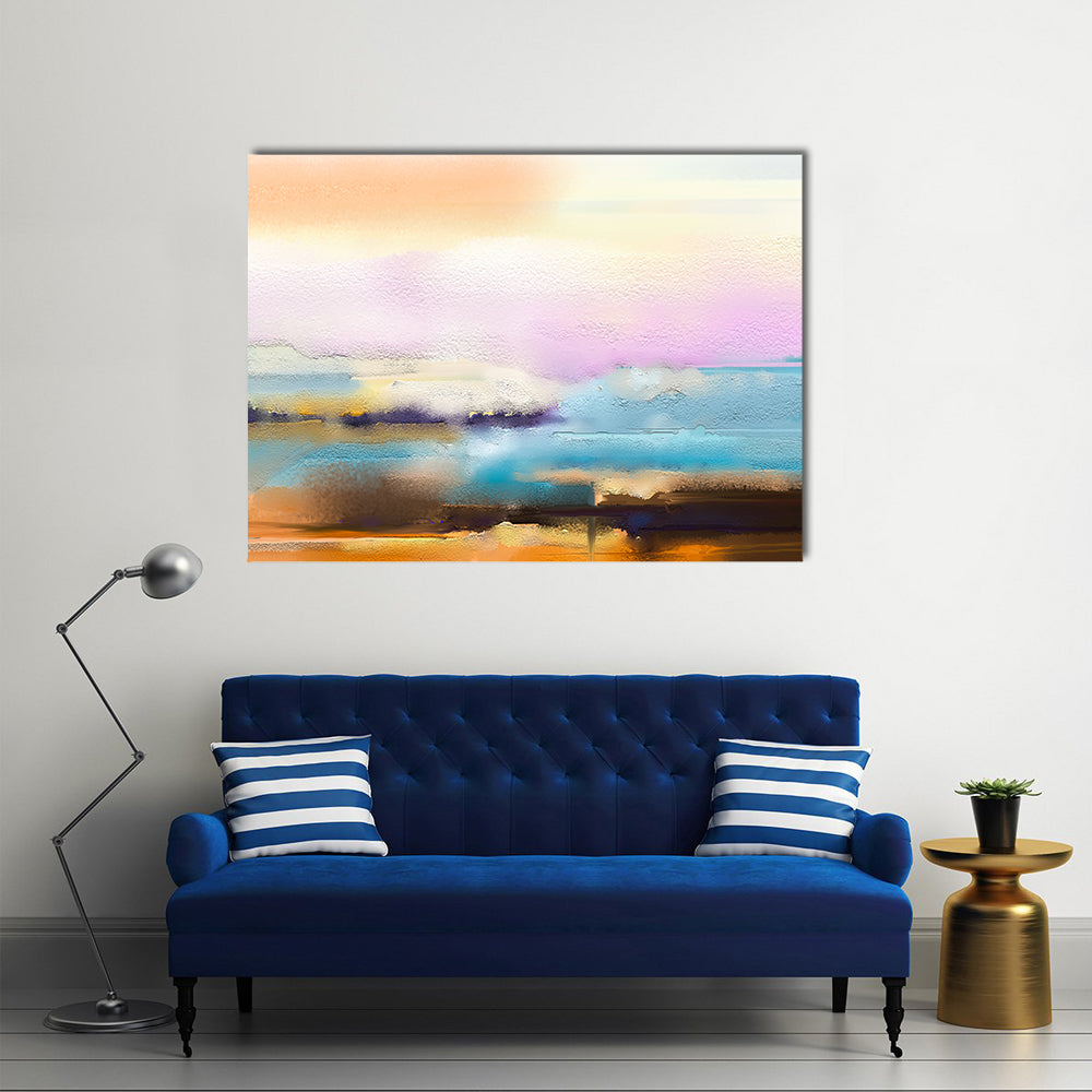 Impasto Abstract Horizon in Sunrise Colors Canvas Wall Art
