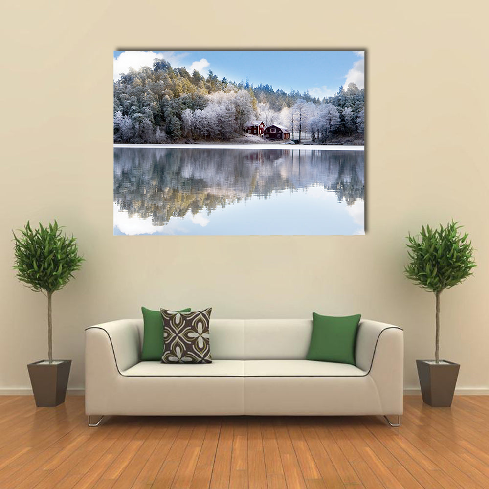 House By Lake Hill In Sweden Canvas Wall Art