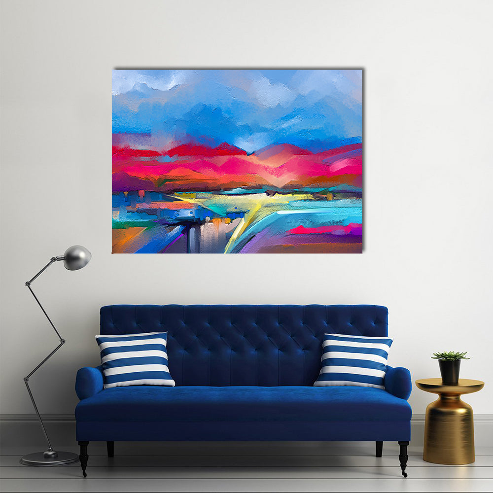 Colorful Abstract Mountain Landscape Canvas Wall Art