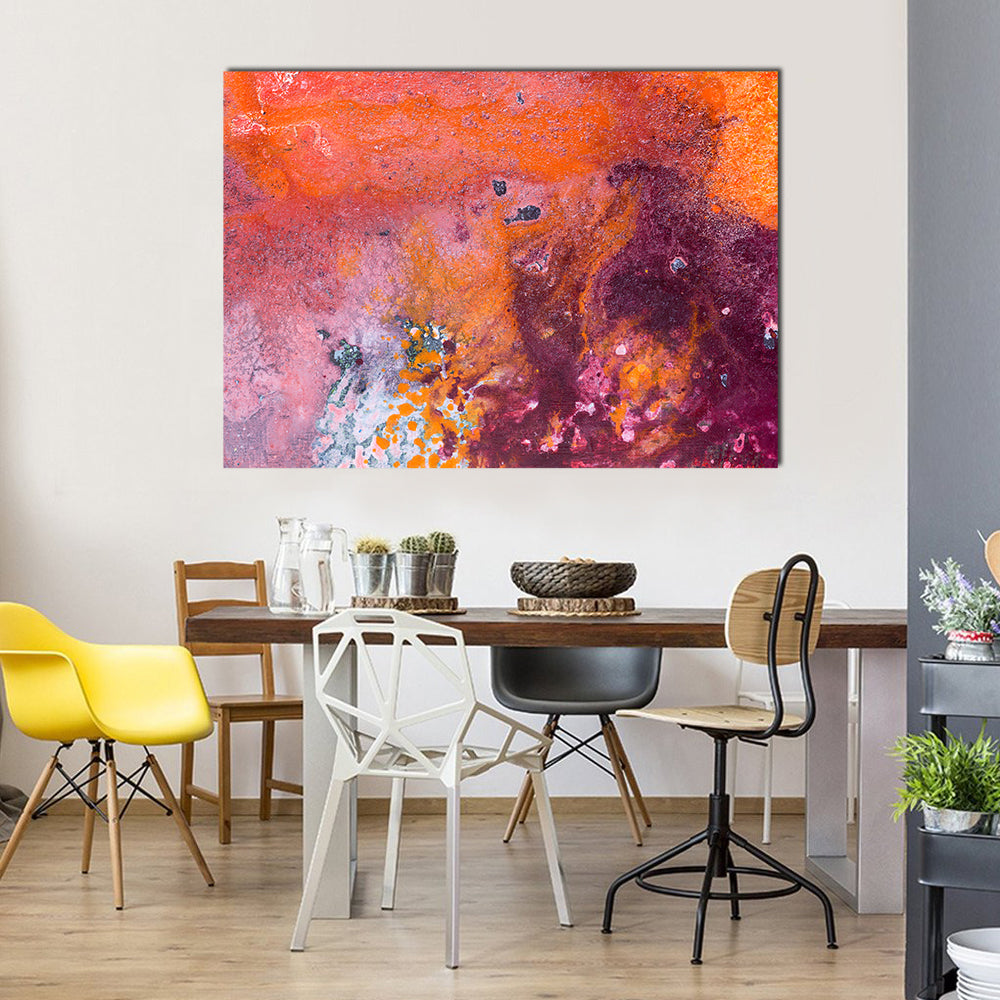 Fluid Acrylic Pour Abstract in Orange and Purple Canvas Wall Art