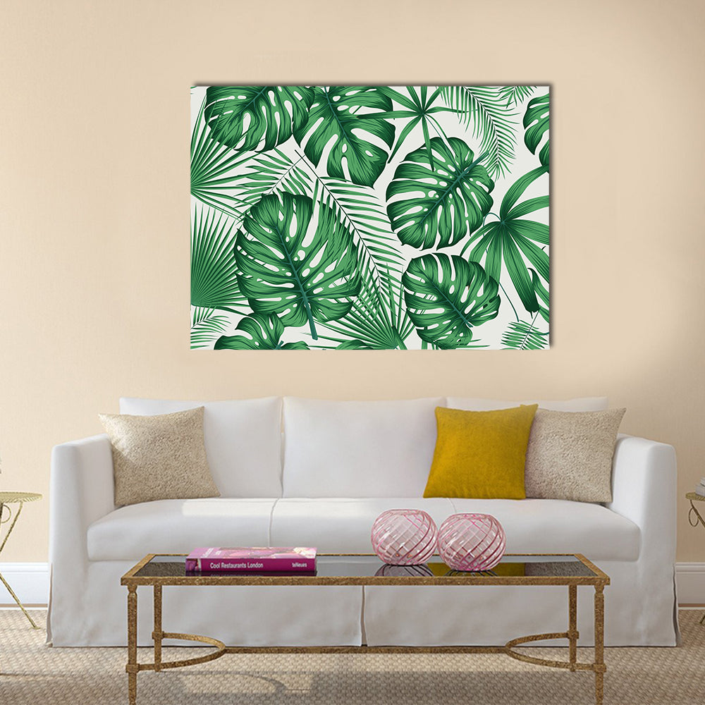 Monstera and Palm Leaves Pattern Canvas Wall Art