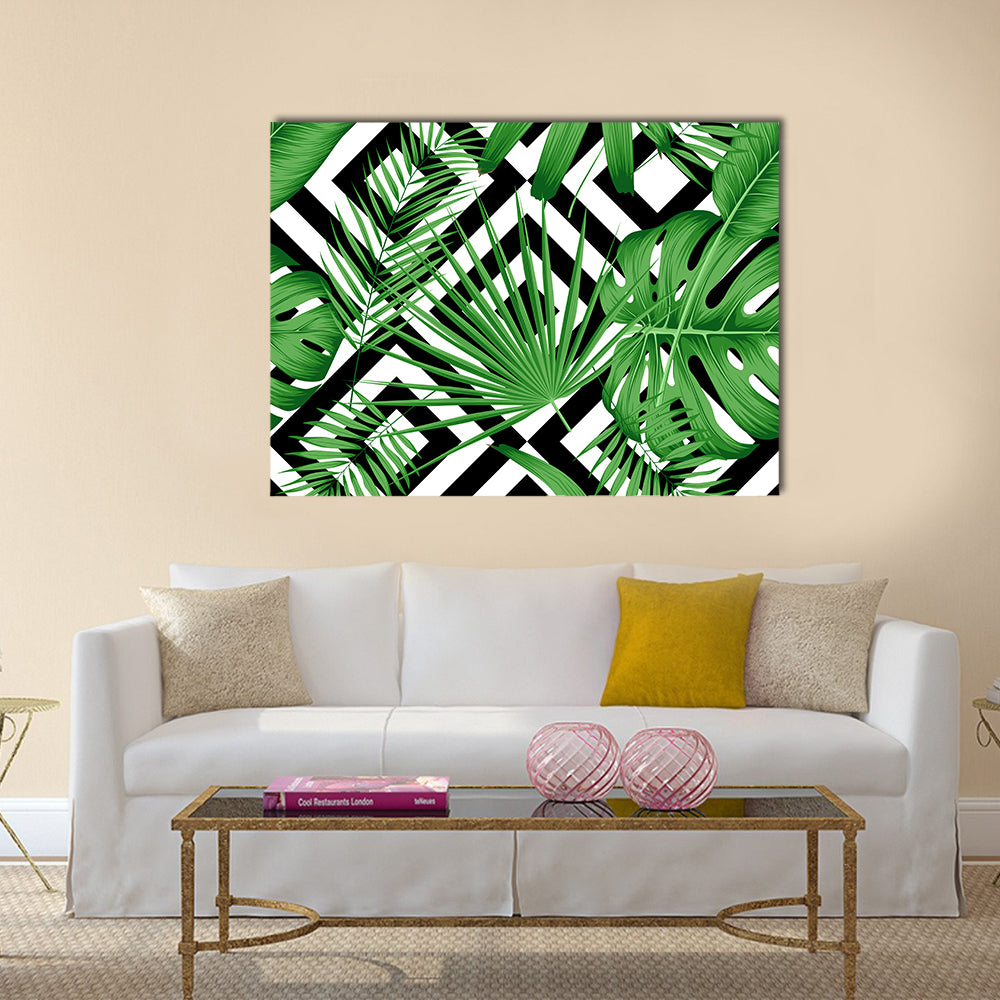 Geometric Tropical Leaves Pattern Canvas Wall Art