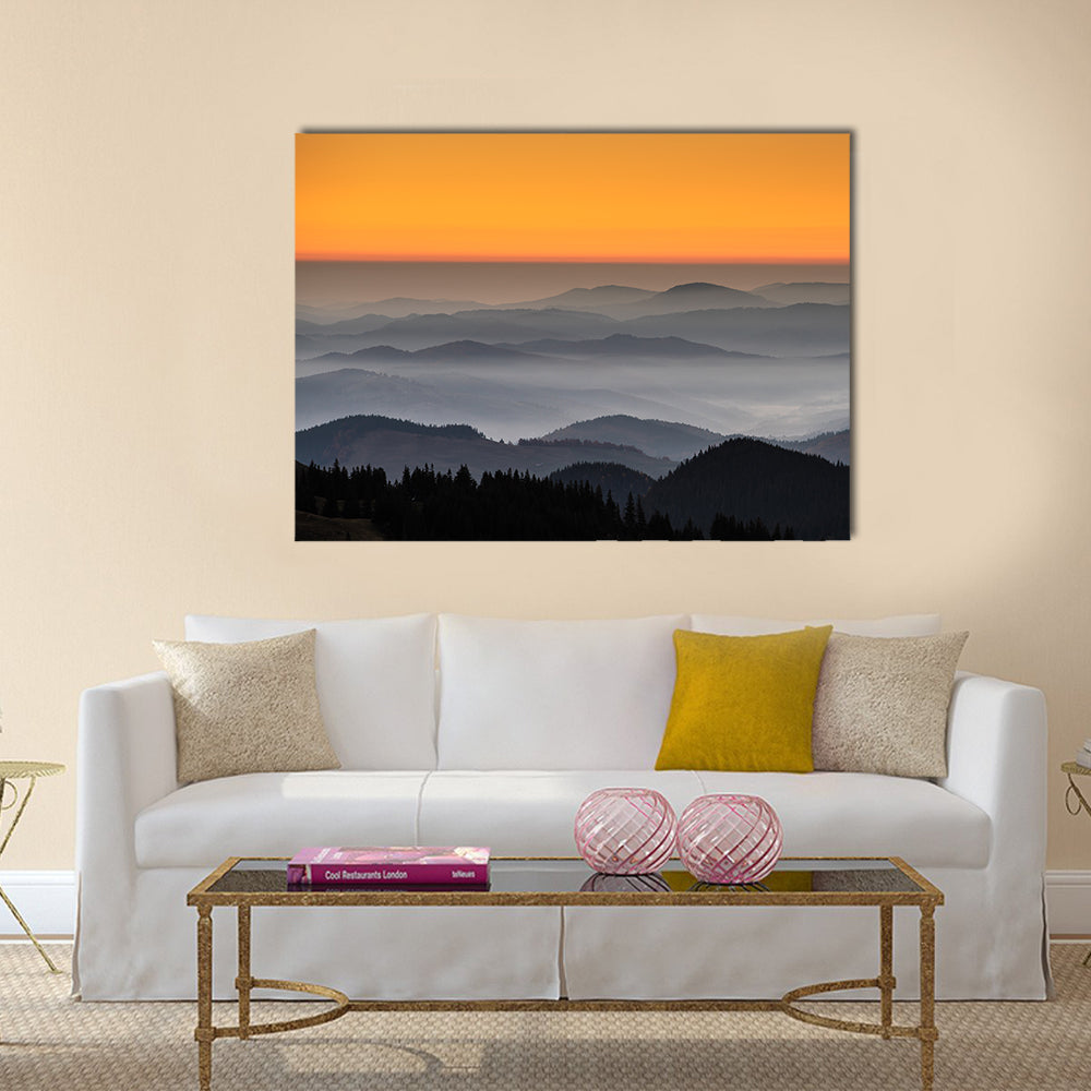Rarau Mountain At Sunrise In Romania Canvas Wall Art