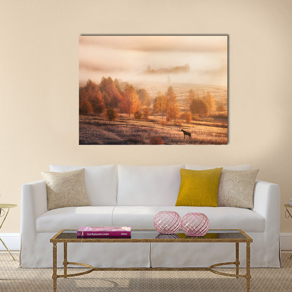 Autumn Horse in Russian Jungle Canvas Wall Art