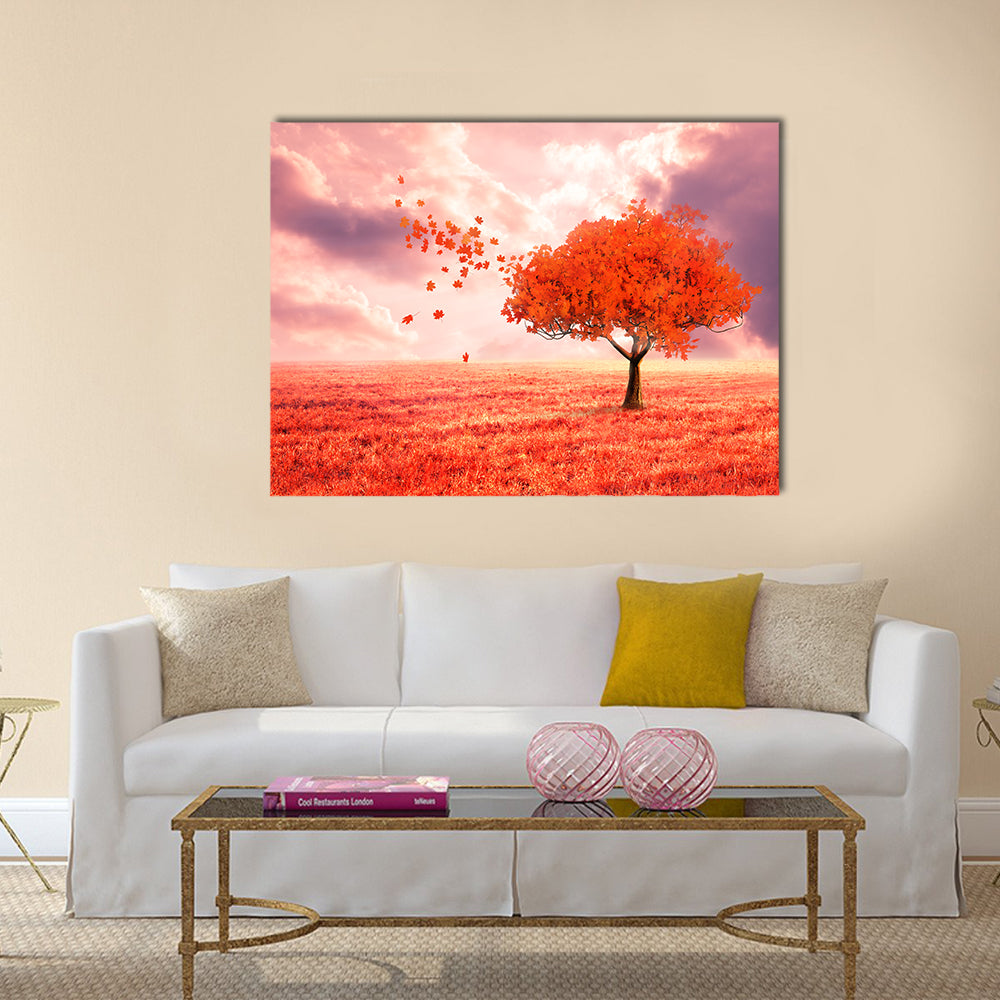 Dreamlike Red Autumn Tree Canvas Wall Art