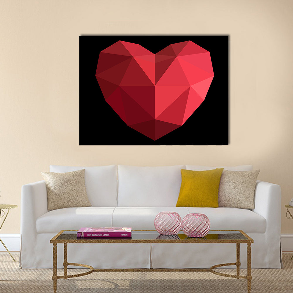 Faceted Red Geometric Heart Canvas Wall Art