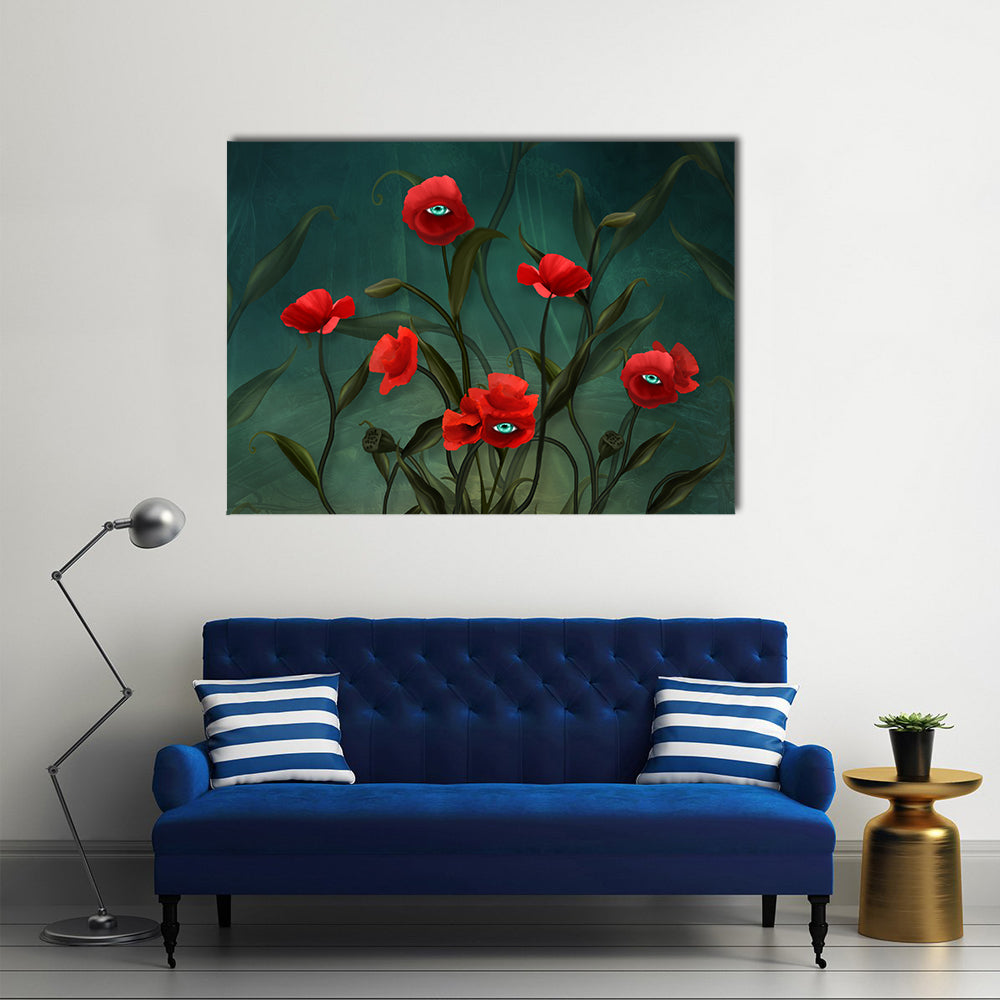 Surreal Poppies with Human Eyes Canvas Wall Art