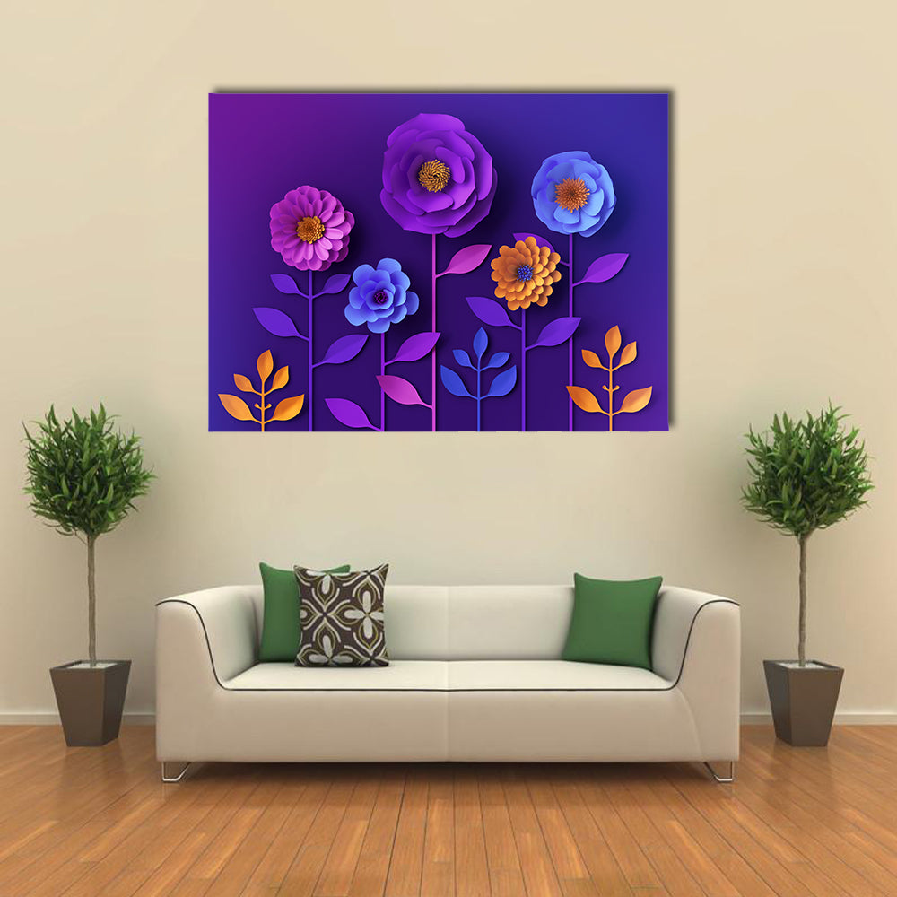 3D Colorful Neon Paper Flowers Canvas Wall Art