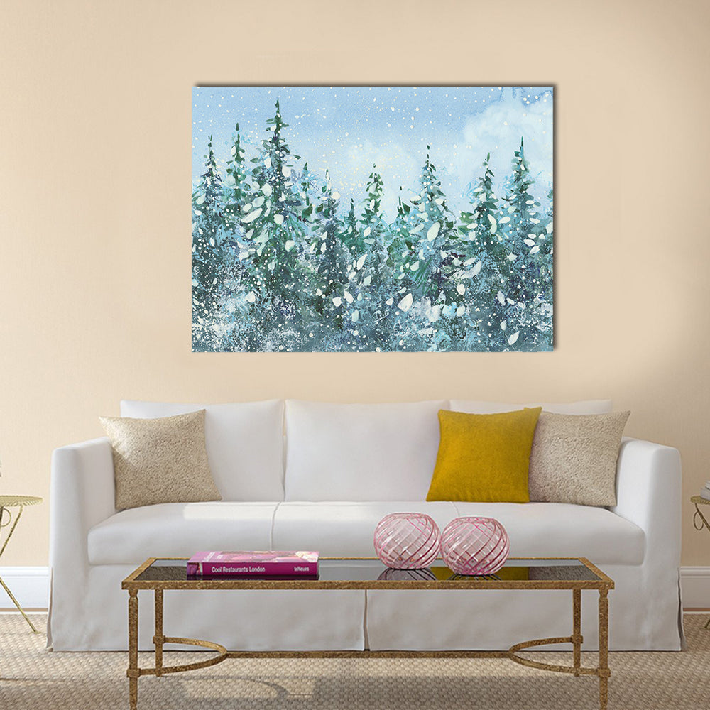 Spruce Forest in Falling Snow Canvas Wall Art