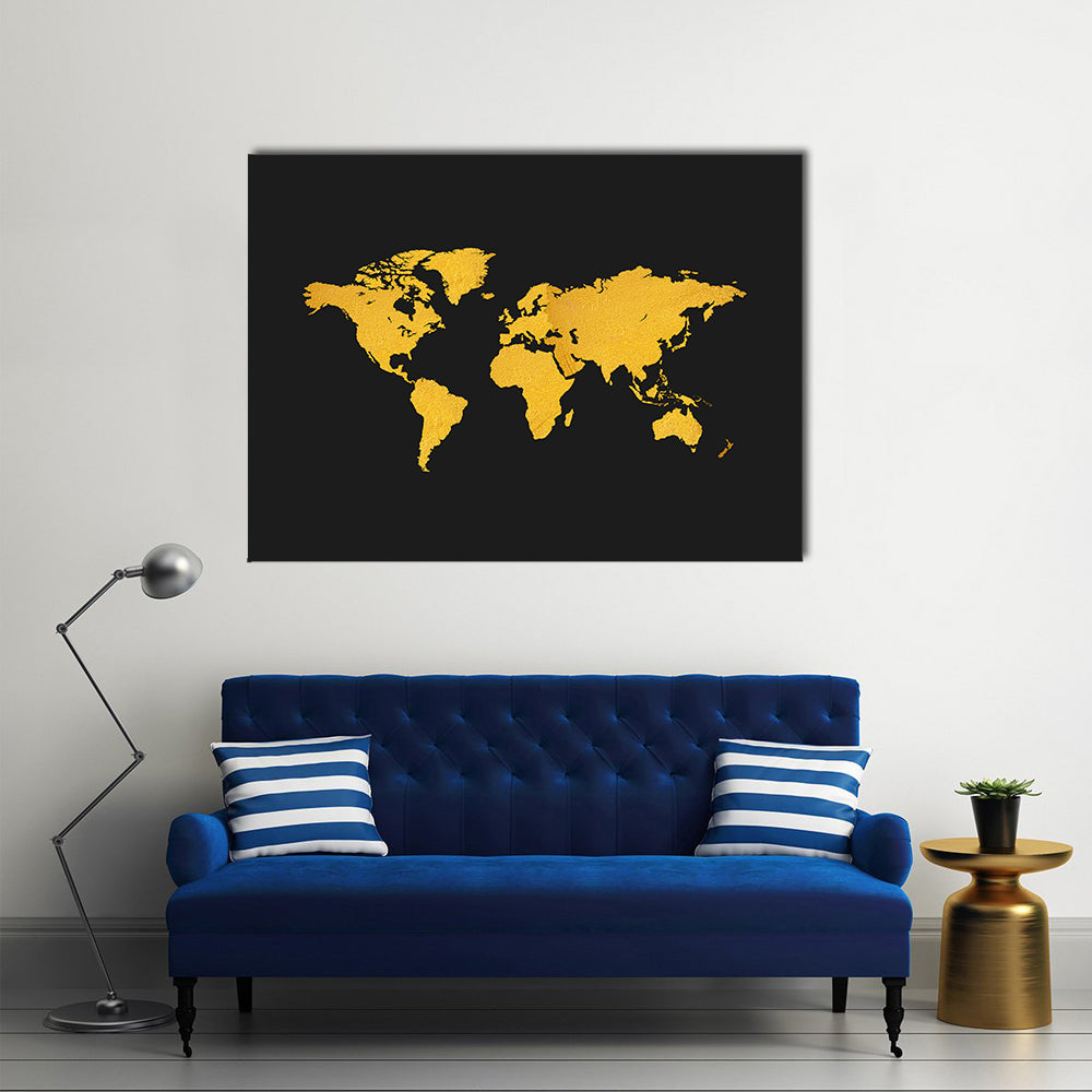 Gold Texture World Map Canvas Wall Art