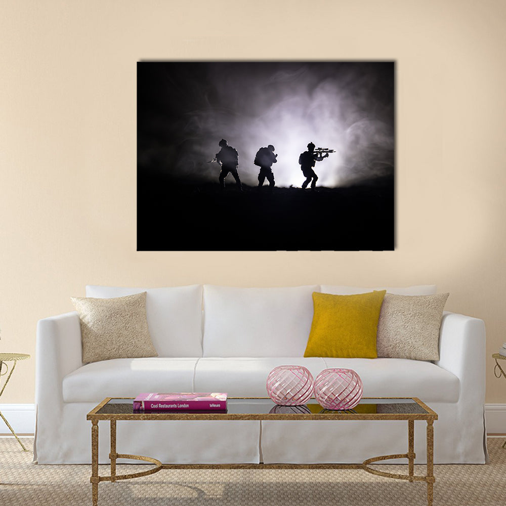 Three Soldier Silhouettes with Sniper Rifle Canvas Wall Art