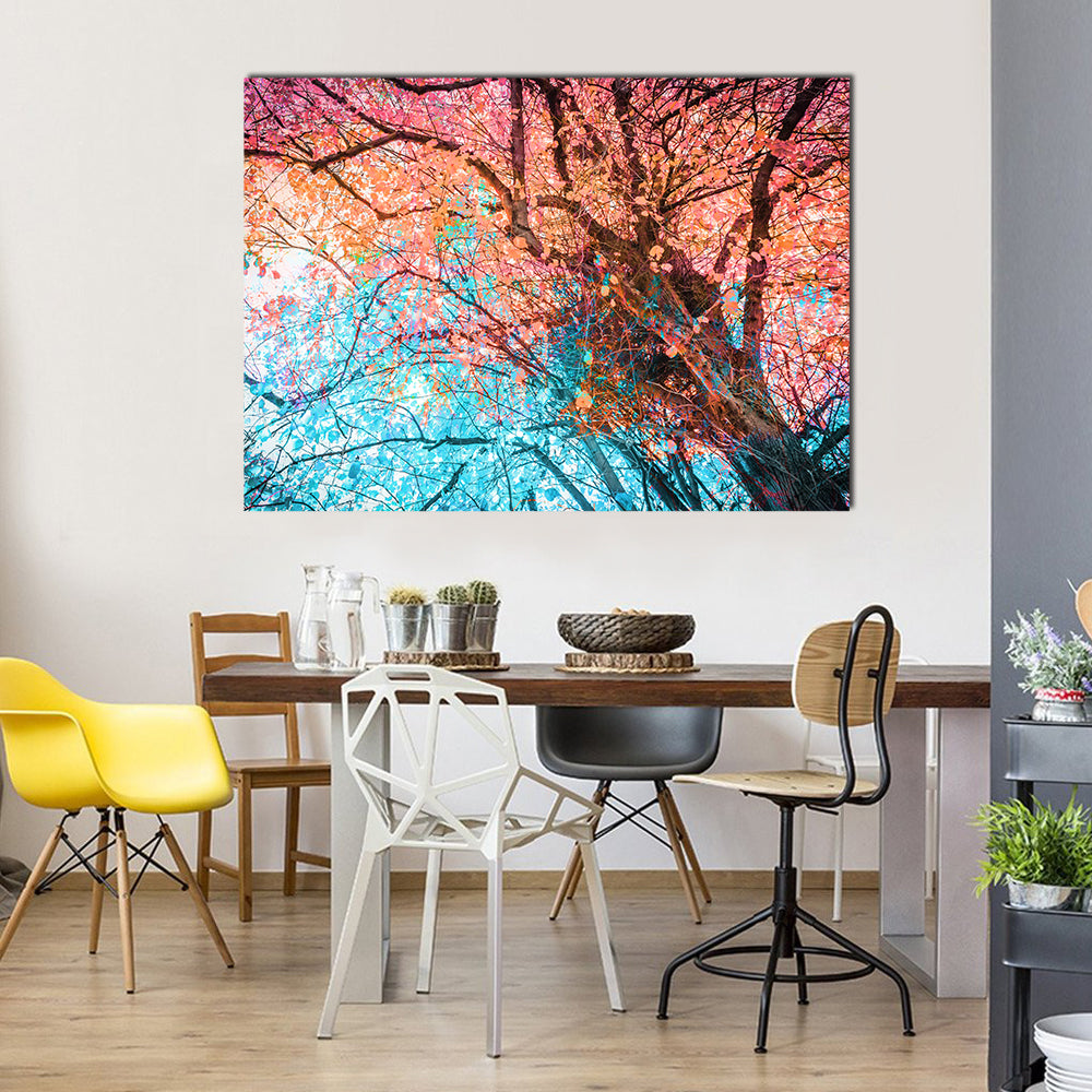 Looking Up Through Colorful Autumn Canopy Canvas Wall Art