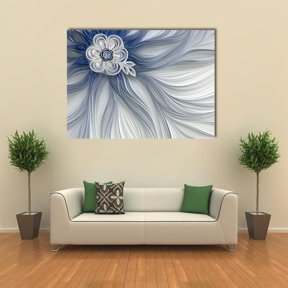 Blue Jeweled Fractal Flower Canvas Wall Art