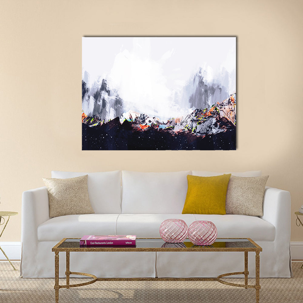 Abstract Snow-capped Mountain Range with Orange Ridges Canvas Wall Art