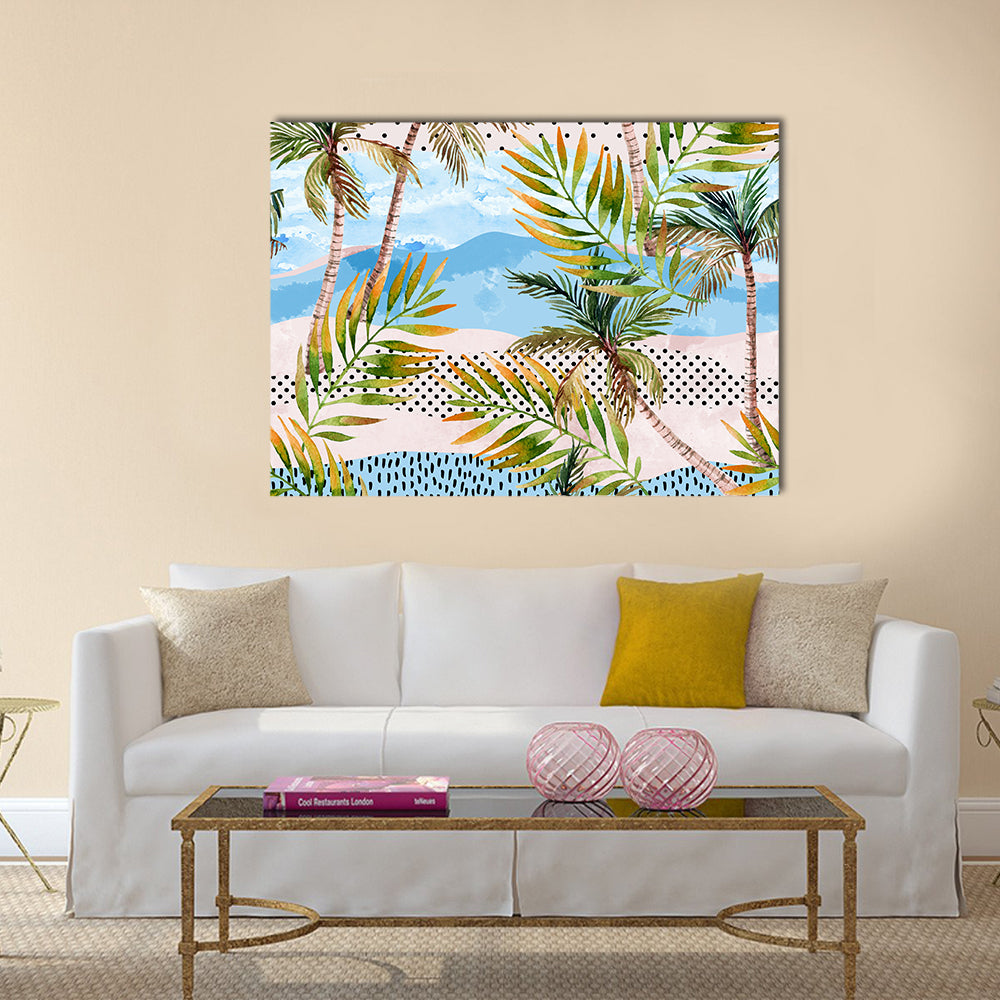 Summer Beach Abstract with Palms Canvas Wall Art