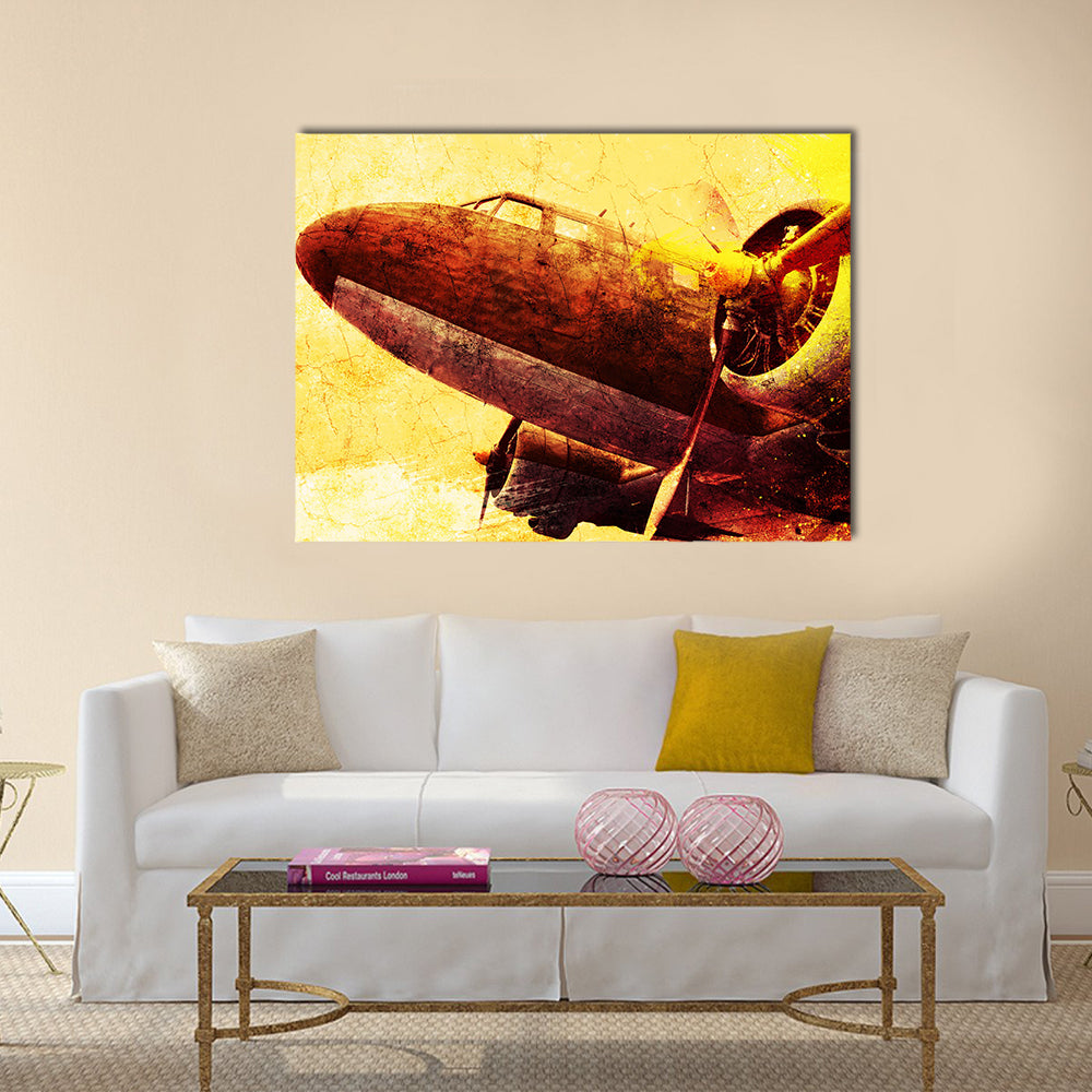 Grunge Vintage Military Plane Canvas Wall Art