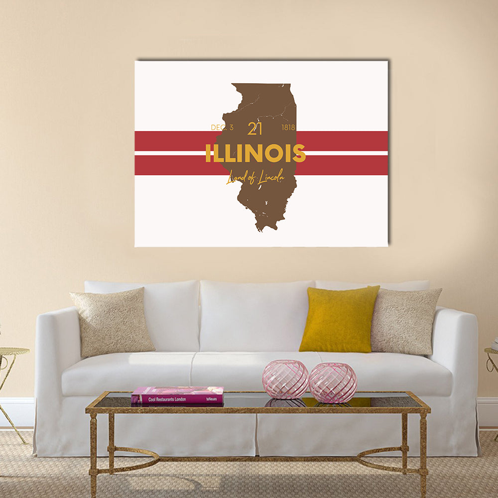 Illinois Map with Land of Lincoln Canvas Wall Art