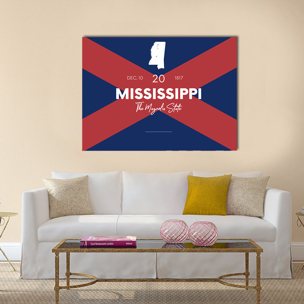 Mississippi State Map with Saltire Background Canvas Wall Art