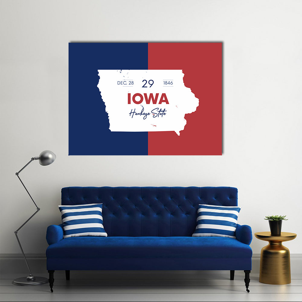 Iowa State Map with Hawkeye Script Canvas Wall Art