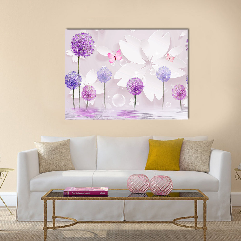 Purple Floral Lake Reflection Canvas Wall Art
