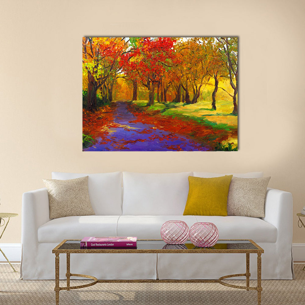Maple Forest Path in Autumn Canvas Wall Art