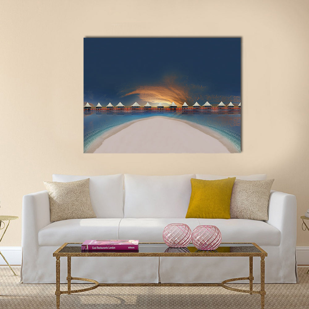 Overwater Bungalows at Sunset Canvas Wall Art