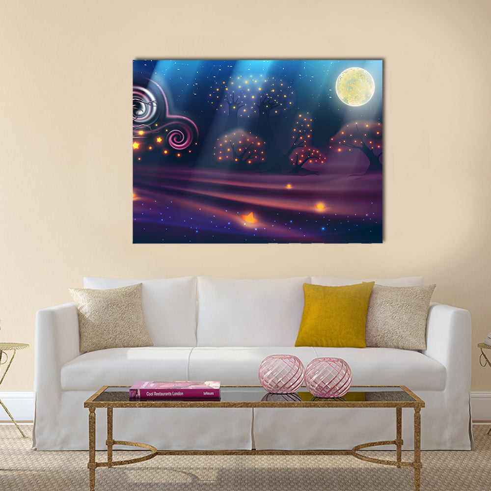 Magical Forest Under a Full Moon Canvas Wall Art