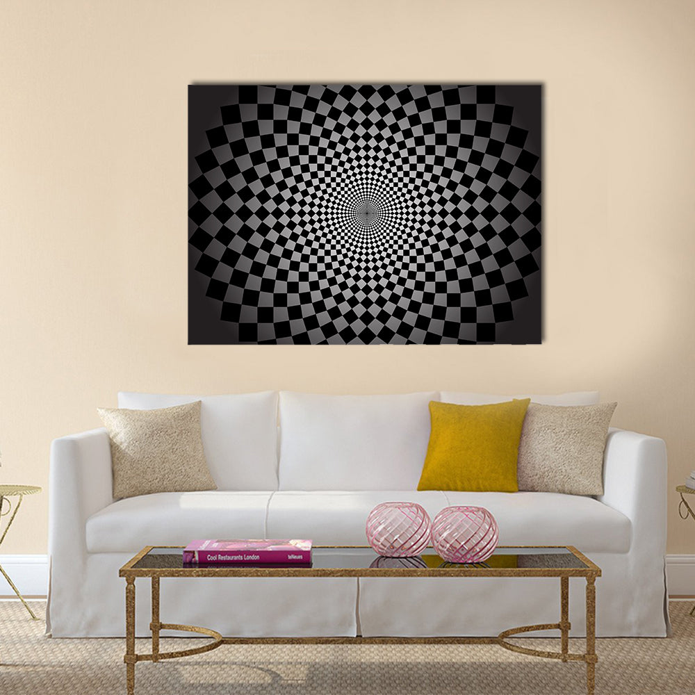 Concentric Checkered Vortex Canvas Wall Art